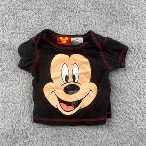 Disney Mickey Mouse Baby Boy Girl Black T-Shirt Red Stitching 3M 100% Cotton